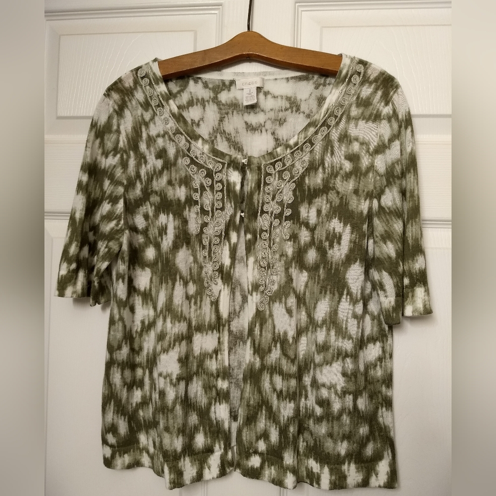 Chico's Linen Blend Open Front Tied Dyed Top Size 1